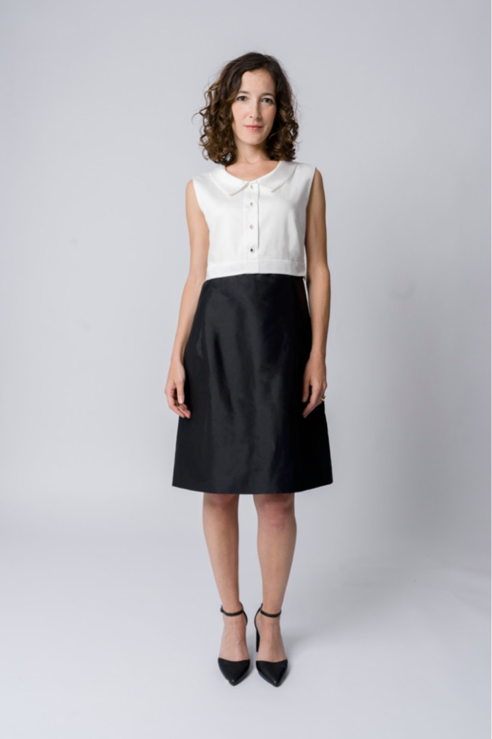 A-line skirt-element in black silk shantung