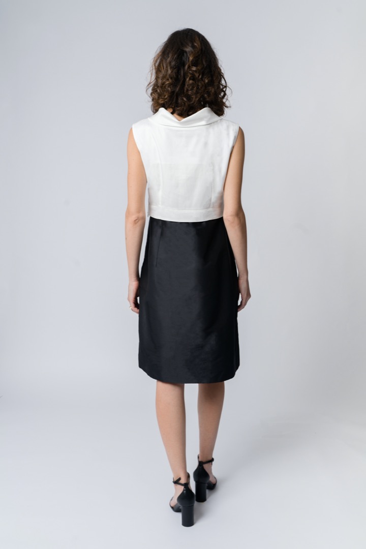 A-line skirt-element in black silk shantung - immagine 2