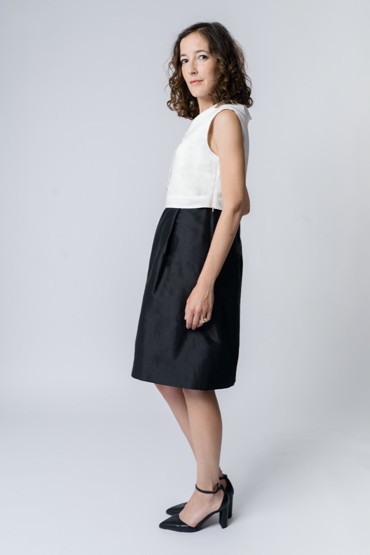 A-line skirt-element in black silk shantung - immagine 3