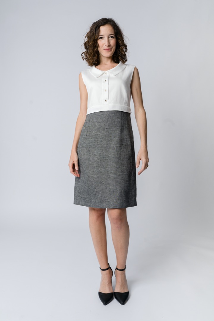 Pencil skirt-element in black yarn-dyed hemp