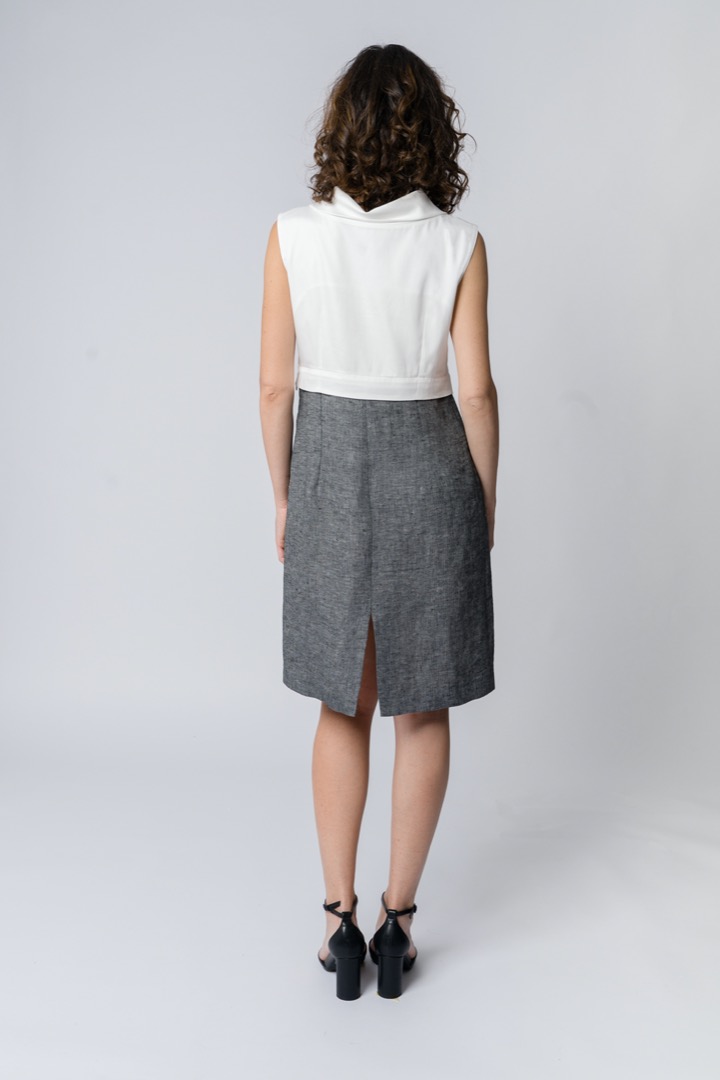 Pencil skirt-element in black yarn-dyed hemp - immagine 2