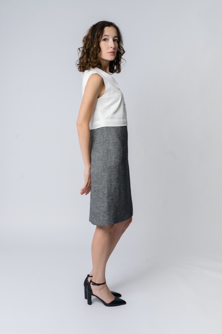 Pencil skirt-element in black yarn-dyed hemp - immagine 3