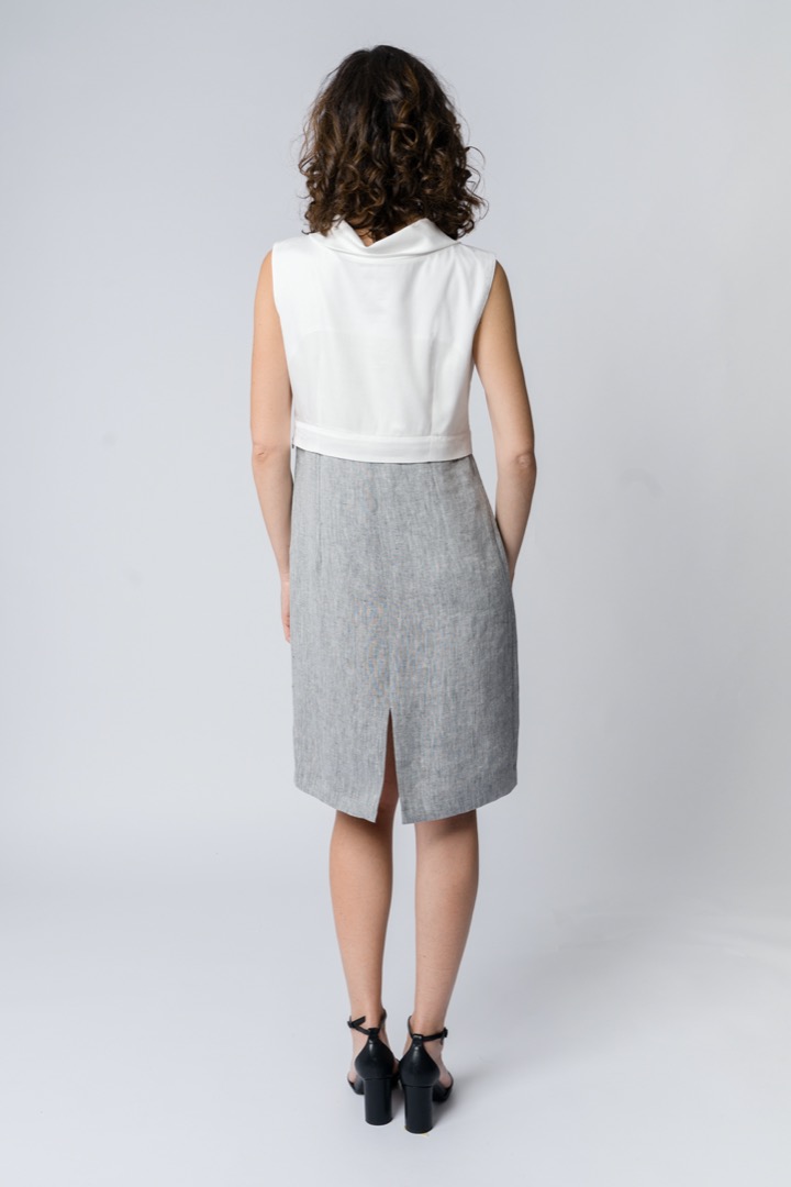Pencil skirt-element in gray yarn-dyed hemp - immagine 2