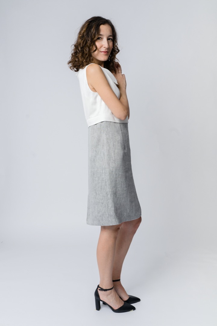 Pencil skirt-element in gray yarn-dyed hemp - immagine 3