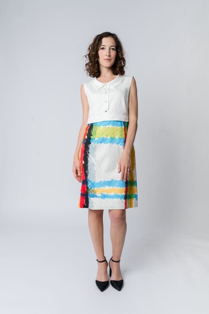Pencil skirt-element in macro madras sateeen cotton
