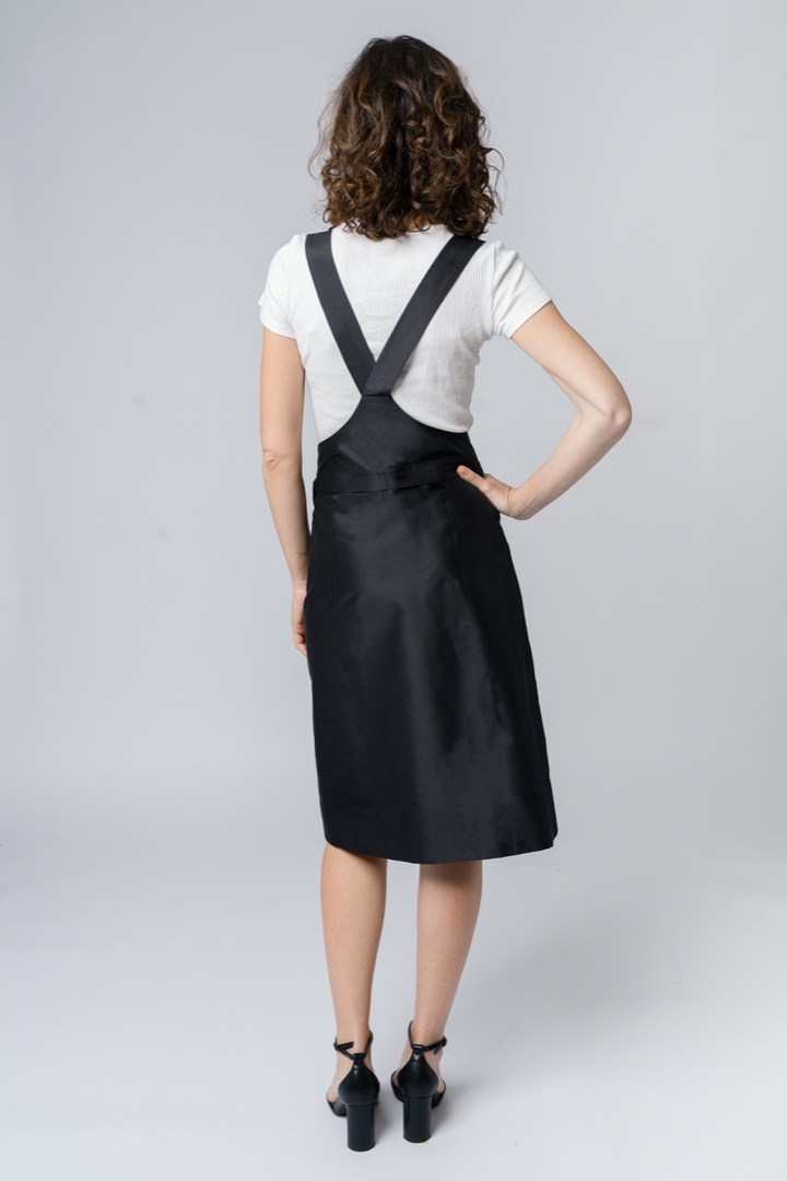 The A-line Divisible Dress with top with suspenders in black silk shantung - immagine 2