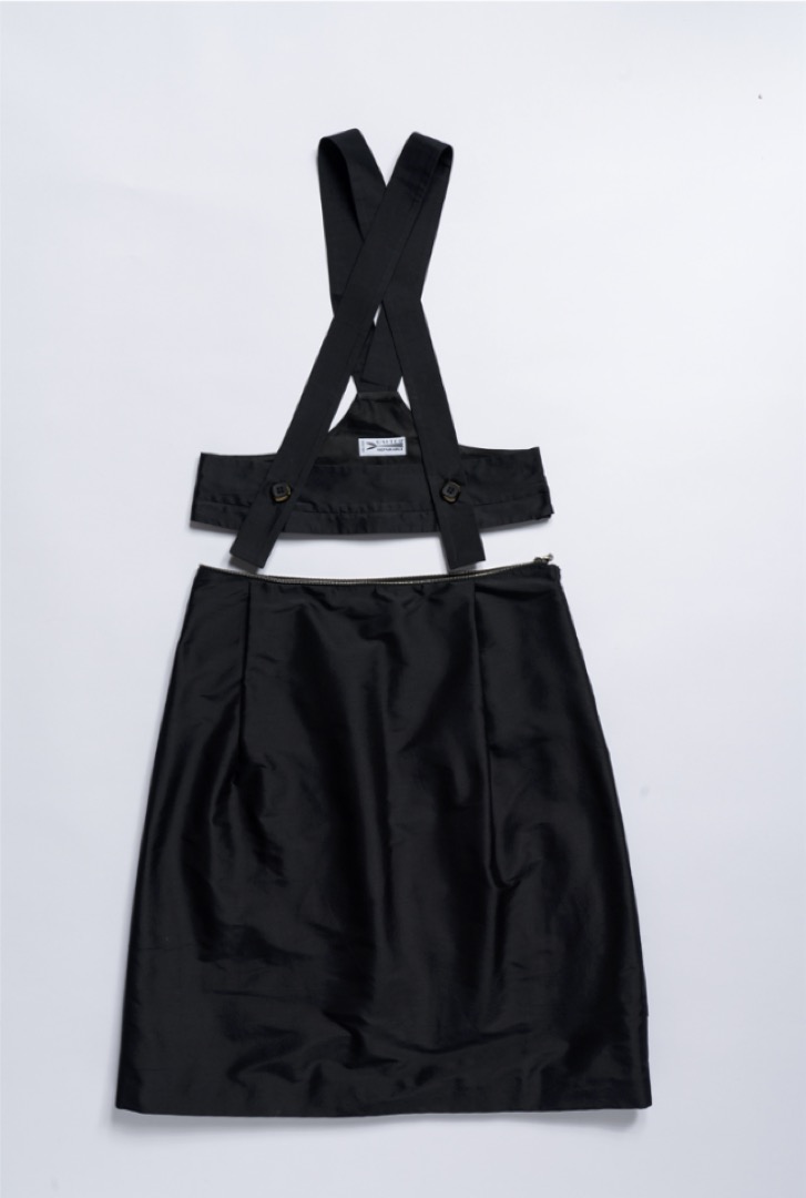The A-line Divisible Dress with top with suspenders in black silk shantung - immagine 3