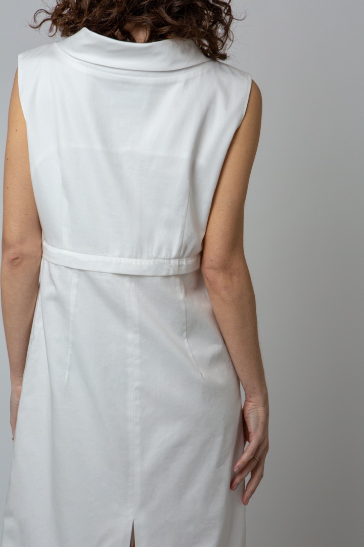 The Divisible Dress in white sateen cotton with shirt collar top - immagine 3