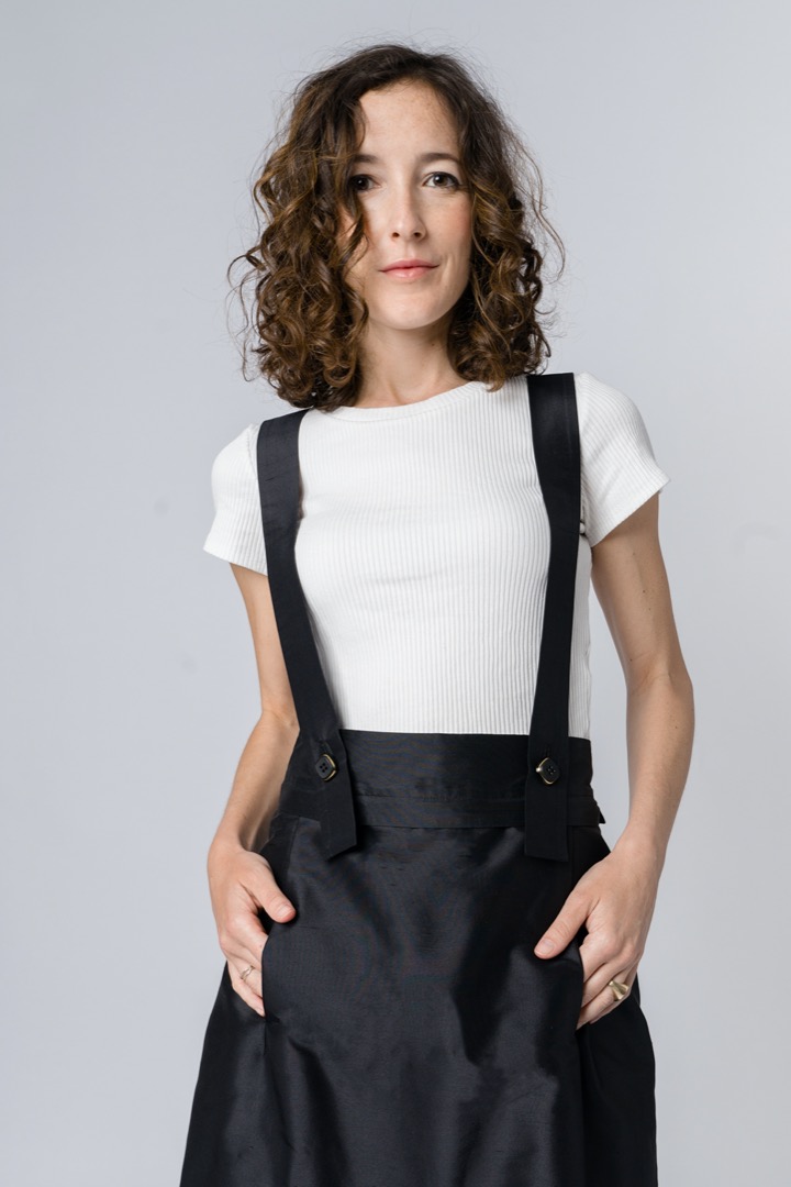 Top with suspenders in black silk shantung - immagine 3