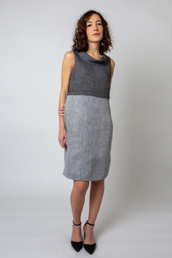 Pencil skirt-element in gray yarn-dyed hemp - immagine 5